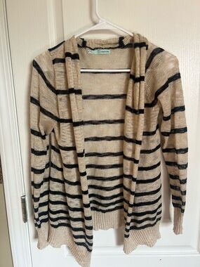 Maurices Beige and Black Striped Open-Front Cardigan